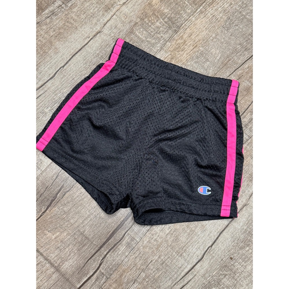 Champion Kids Black Mesh Athletic Shorts Pink Side Stripe Size 3T
